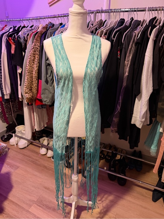 Crazy Train Tops - Crazy Train Aqua Lace Fringe Vest